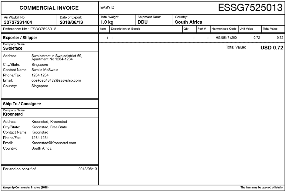 Required Documents to include in shipment Easyship